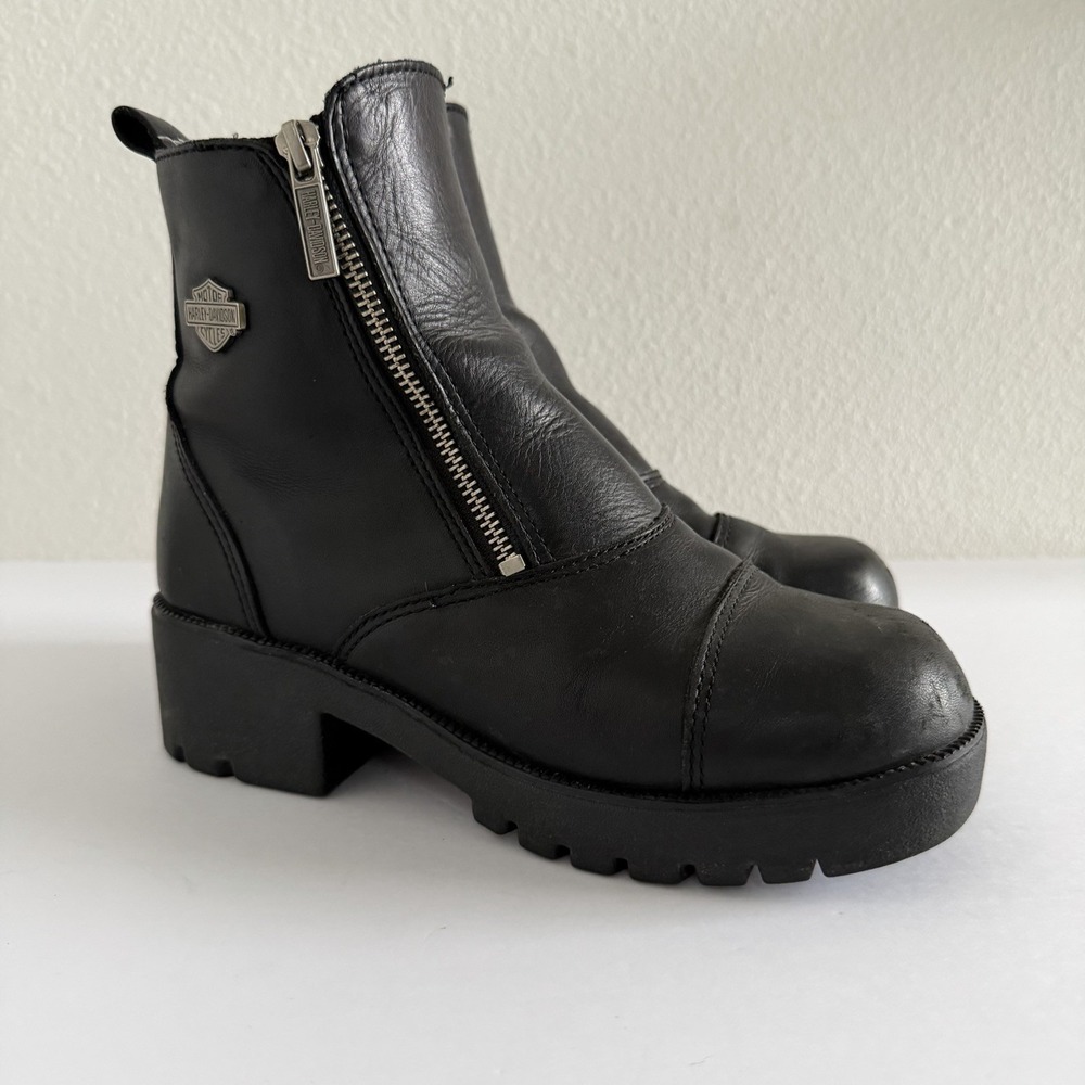 Harley-Davidson Women's 7 Amherst Boots Black Leather Double Zipper Moto Biker